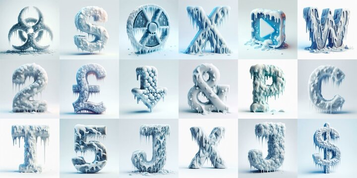 Ice and Snow Lettering Typeface. AI generated illustration