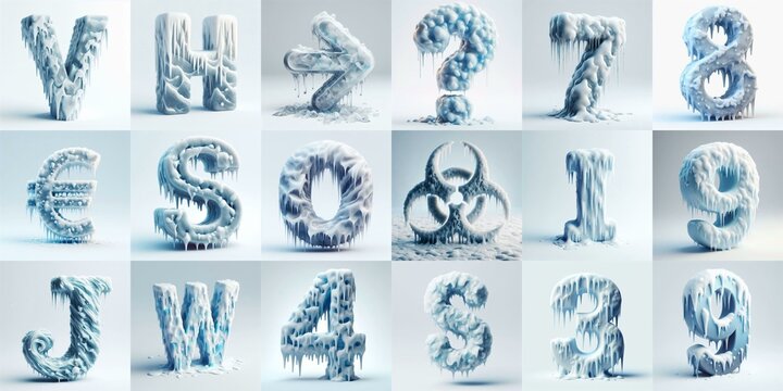 Ice and Snow Lettering Typeface. AI generated illustration