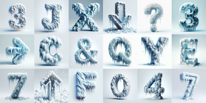 Ice and Snow Lettering Typeface. AI generated illustration