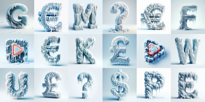 Ice and Snow Lettering Typeface. AI generated illustration