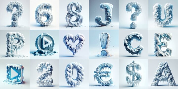 Ice and Snow Lettering Typeface. AI generated illustration