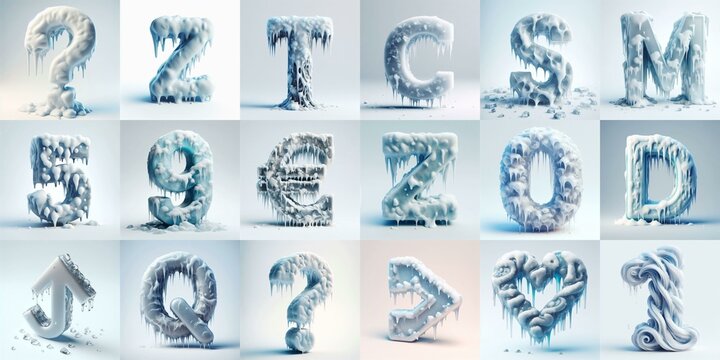 Ice and Snow Lettering Typeface. AI generated illustration