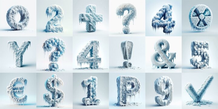 Ice and Snow Lettering Typeface. AI generated illustration