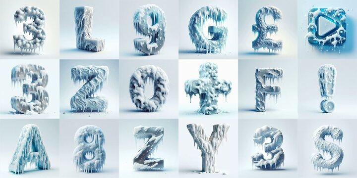 Ice and Snow Lettering Typeface. AI generated illustration