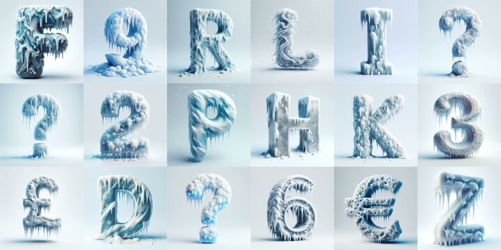 Ice and Snow Lettering Typeface. AI generated illustration