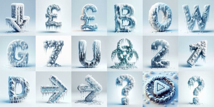 Ice and Snow Lettering Typeface. AI generated illustration
