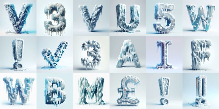 Ice and Snow Lettering Typeface. AI generated illustration