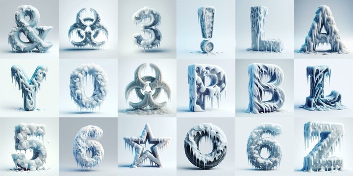Ice and Snow Lettering Typeface. AI generated illustration