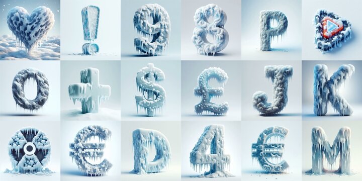 Ice and Snow Lettering Typeface. AI generated illustration