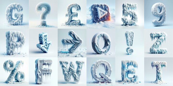 Ice and Snow Lettering Typeface. AI generated illustration