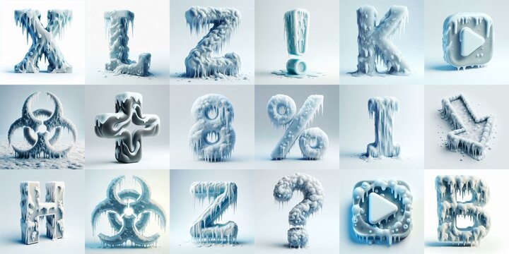 Ice and Snow Lettering Typeface. AI generated illustration