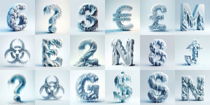 Ice and Snow Lettering Typeface. AI generated illustration