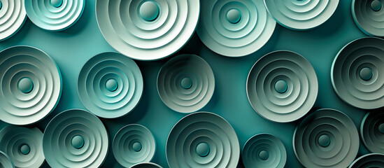Wall Mural - Teal circles and ellipses forming an abstract geometric pattern on a white background. 32k, full ultra HD, high resolution.