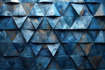 Poster - Contemporary mosaic texture with abstract blue triangular facets.