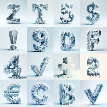 Ice and Snow Lettering Typeface. AI generated illustration