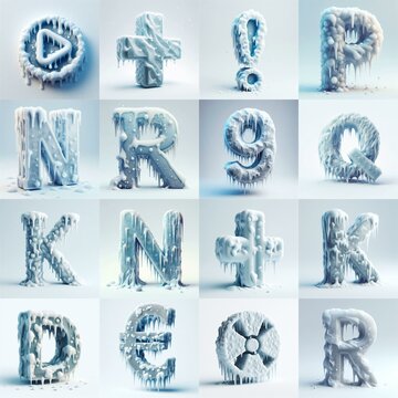 Ice and Snow Lettering Typeface. AI generated illustration