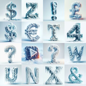 Ice and Snow Lettering Typeface. AI generated illustration