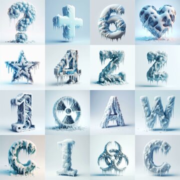 Ice and Snow Lettering Typeface. AI generated illustration