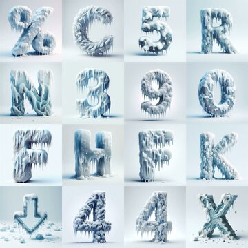 Ice and Snow Lettering Typeface. AI generated illustration