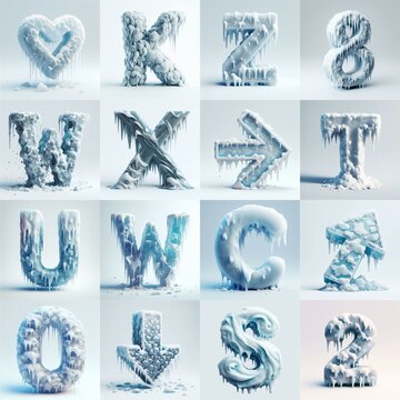 Ice and Snow Lettering Typeface. AI generated illustration