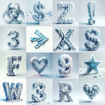 Ice and Snow Lettering Typeface. AI generated illustration