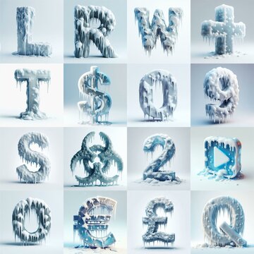Ice and Snow Lettering Typeface. AI generated illustration