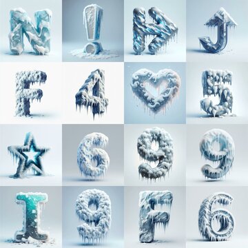 Ice and Snow Lettering Typeface. AI generated illustration