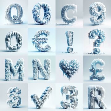Ice and Snow Lettering Typeface. AI generated illustration