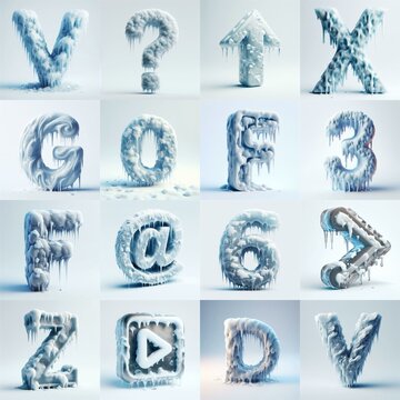 Ice and Snow Lettering Typeface. AI generated illustration