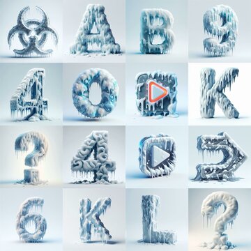 Ice and Snow Lettering Typeface. AI generated illustration