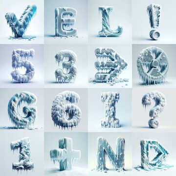 Ice and Snow Lettering Typeface. AI generated illustration