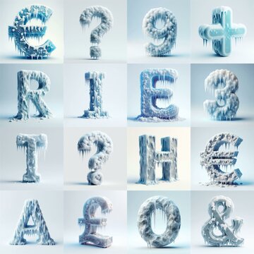 Ice and Snow Lettering Typeface. AI generated illustration