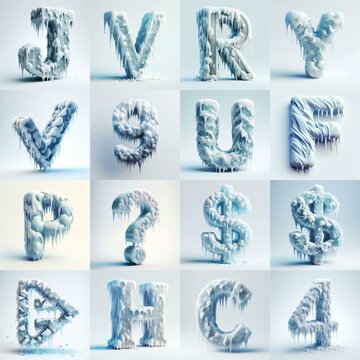 Ice and Snow Lettering Typeface. AI generated illustration