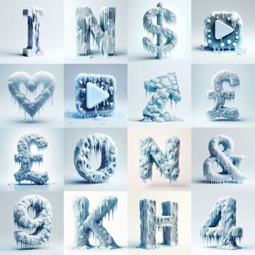 Ice and Snow Lettering Typeface. AI generated illustration