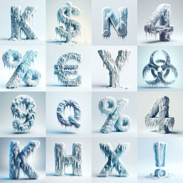 Ice and Snow Lettering Typeface. AI generated illustration