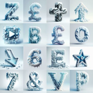 Ice and Snow Lettering Typeface. AI generated illustration