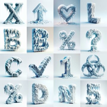 Ice and Snow Lettering Typeface. AI generated illustration