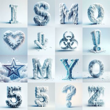 Ice and Snow Lettering Typeface. AI generated illustration