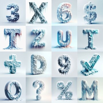 Ice and Snow Lettering Typeface. AI generated illustration