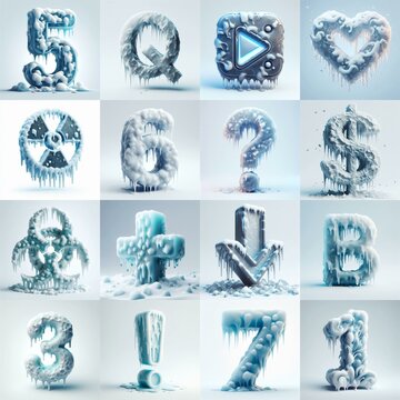 Ice and Snow Lettering Typeface. AI generated illustration