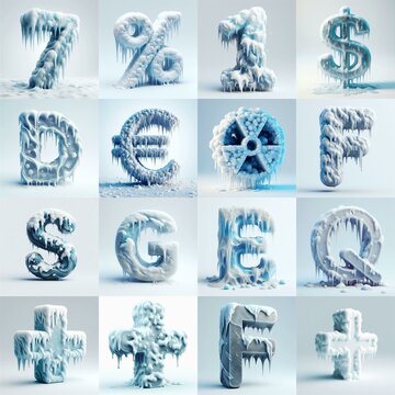 Ice and Snow Lettering Typeface. AI generated illustration