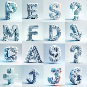 Ice and Snow Lettering Typeface. AI generated illustration