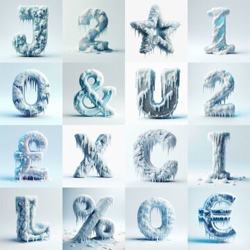 Ice and Snow Lettering Typeface. AI generated illustration