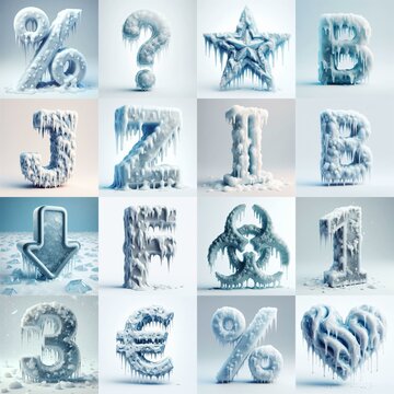 Ice and Snow Lettering Typeface. AI generated illustration