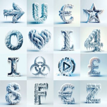 Ice and Snow Lettering Typeface. AI generated illustration