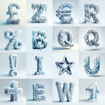 Ice and Snow Lettering Typeface. AI generated illustration