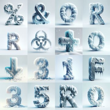 Ice and Snow Lettering Typeface. AI generated illustration