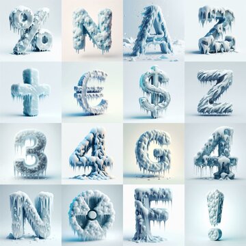 Ice and Snow Lettering Typeface. AI generated illustration