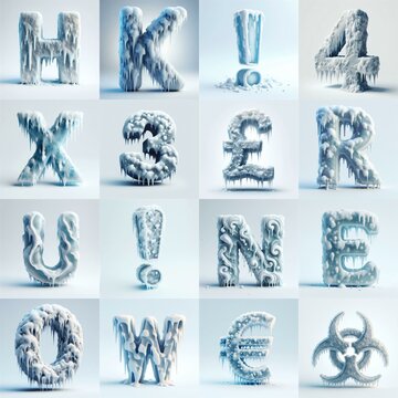 Ice and Snow Lettering Typeface. AI generated illustration