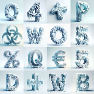 Ice and Snow Lettering Typeface. AI generated illustration